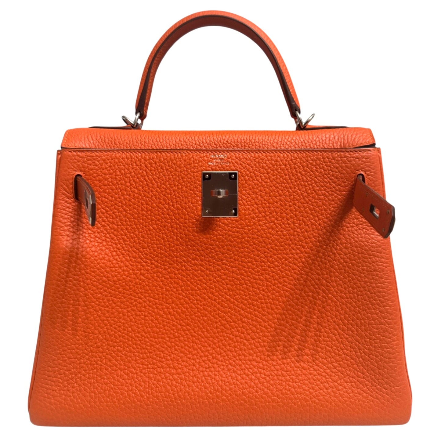 Hermes Kelly 28 Orange Togo Leather Palladium Hardware
