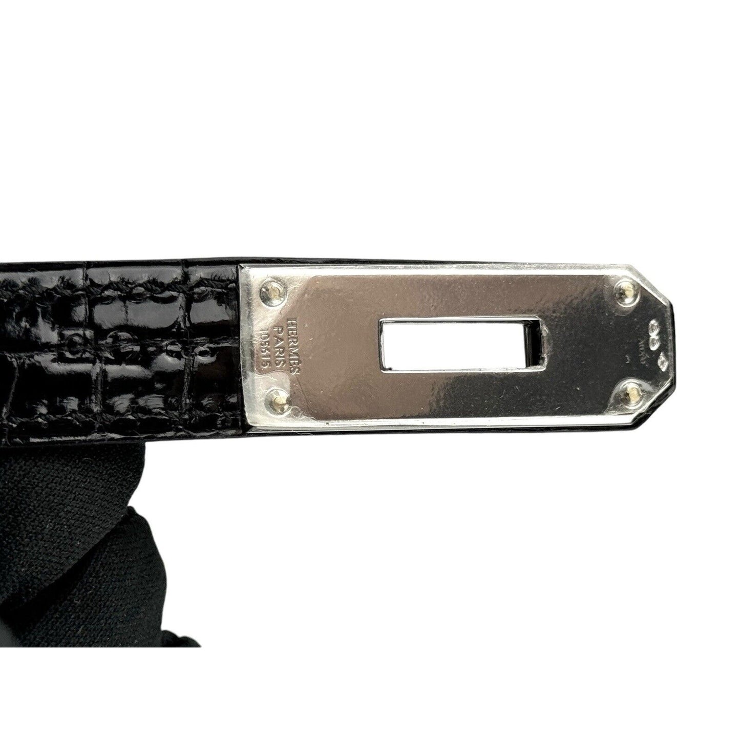 Hermes Kelly 35 Diamond Black Shinny Porosus Crocodile 18k White Gold Hardware