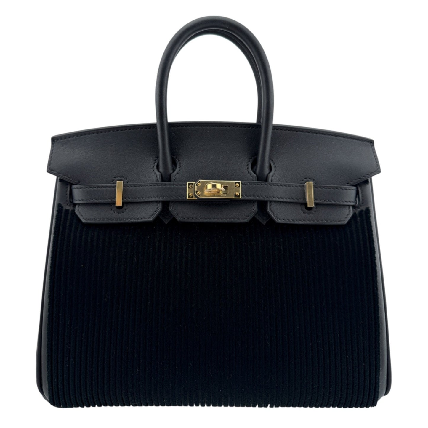 Hermes Birkin 25 Black Cote a Cote Swift Permabrass Hardware Rare