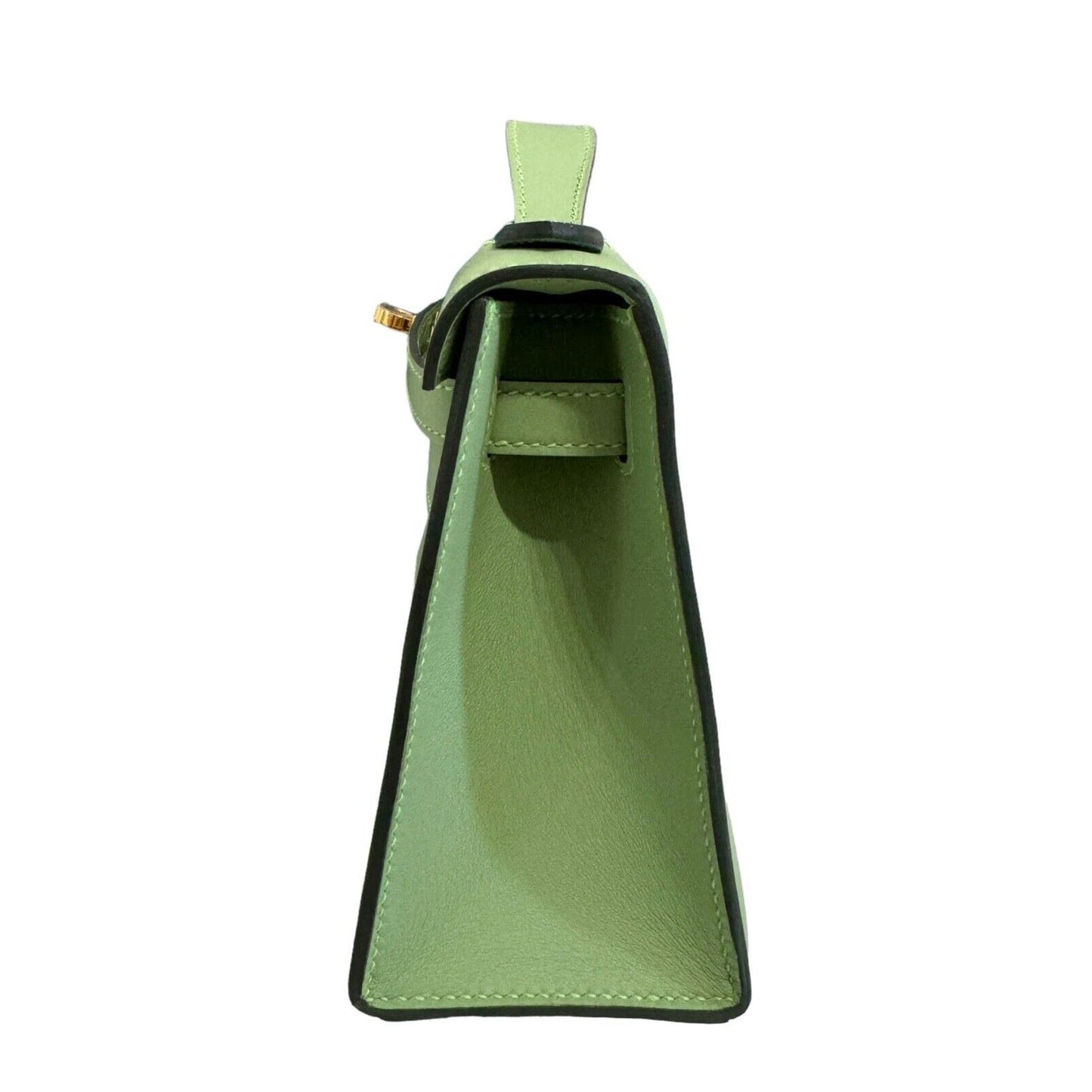 Brand New Hermes Kelly Pochette Vert Criquet Green Bag Palladium Hardware Clutch