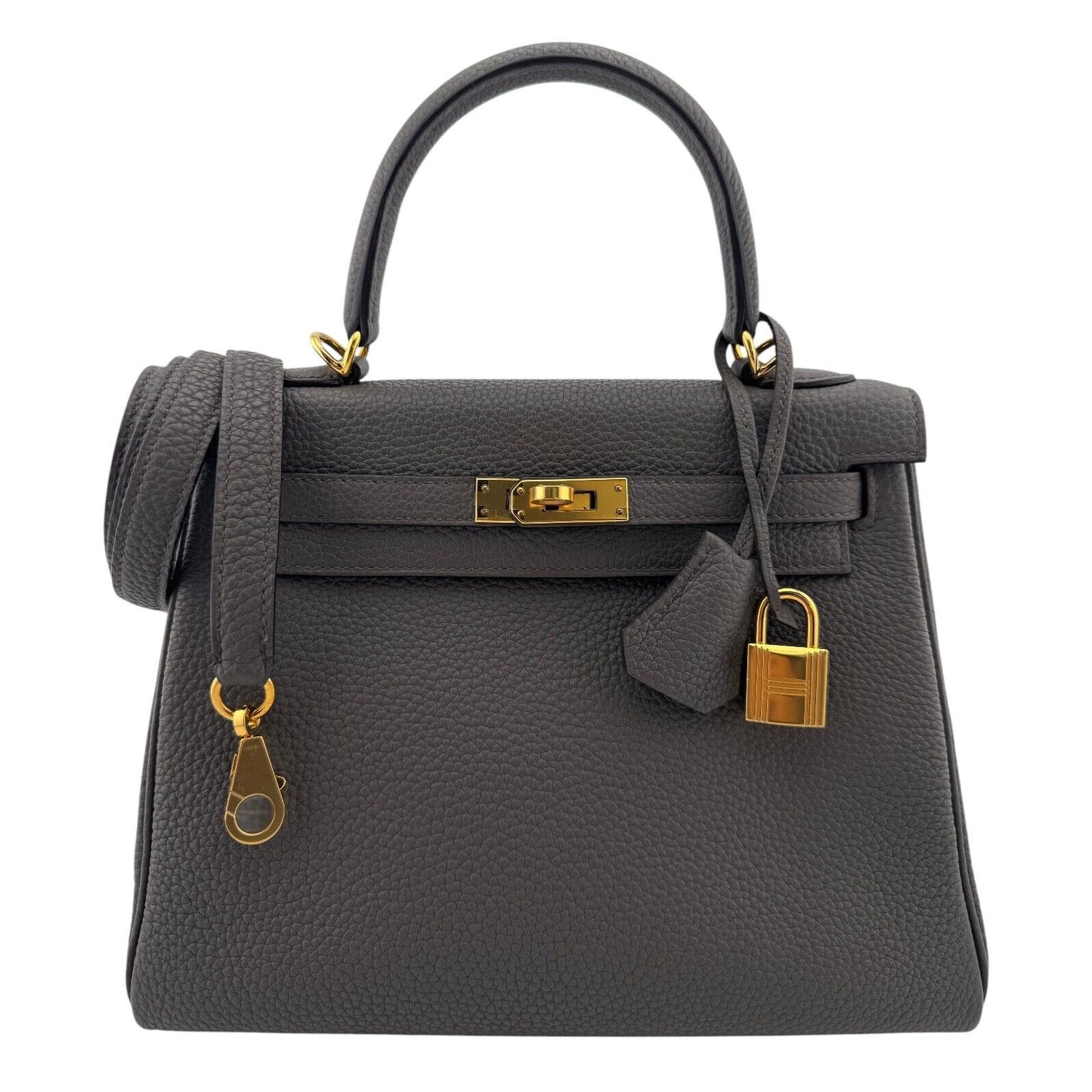 Hermes Kelly 25 Etain Gris Gray Grey Togo Leather Gold Hardware