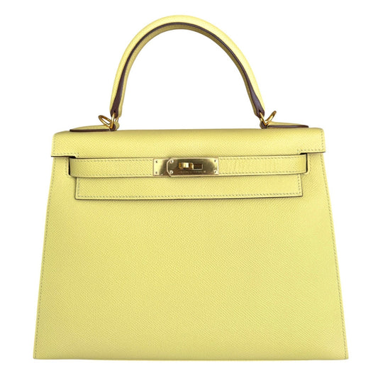 Hermes Kelly 28 Sellier Jaune Poussin Yellow Epsom Leather Gold Hardware