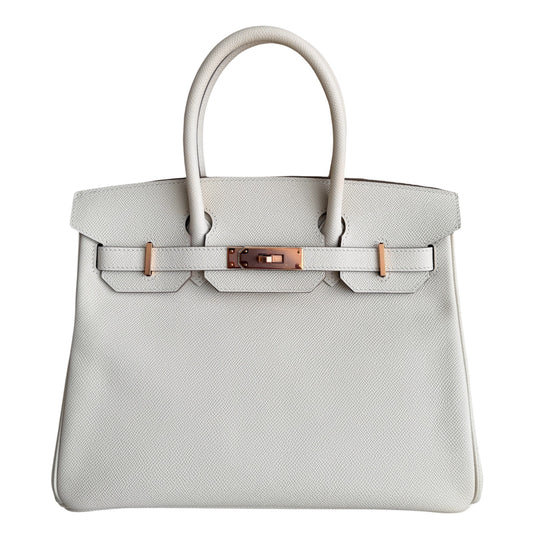 Hermes Birkin 30 Craie White Epsom Leather Rose Gold Hardware Handbag Rare