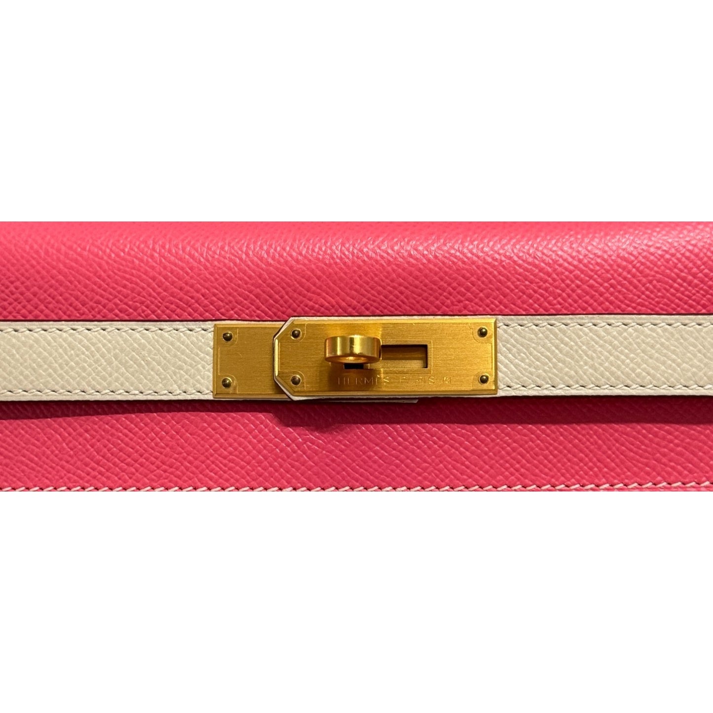 Hermes Kelly 28 Sellier Special Order Pink Rose Azalee Craie White Brushed Gold Hardware