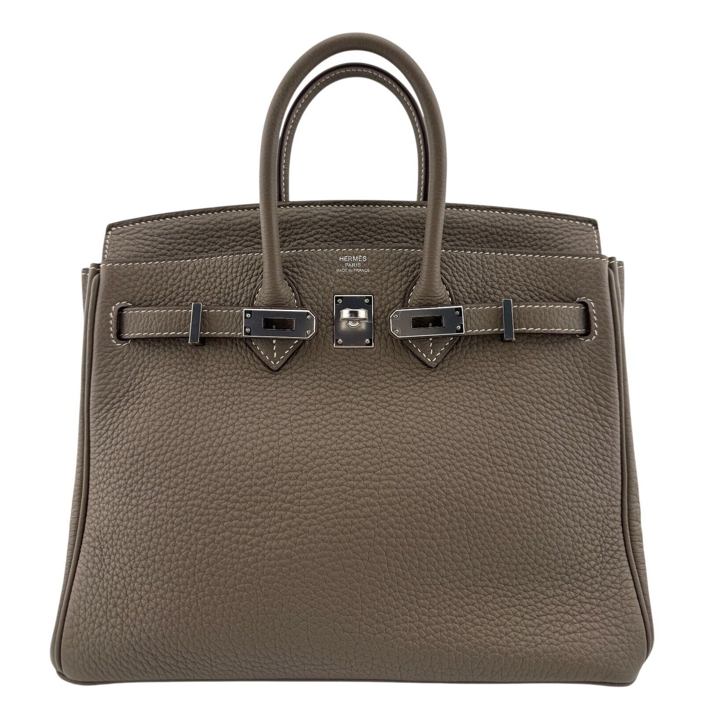 Hermes Birkin 25 Etoupe Grey Gray Togo Leather Palladium Hardware Handbag RARE