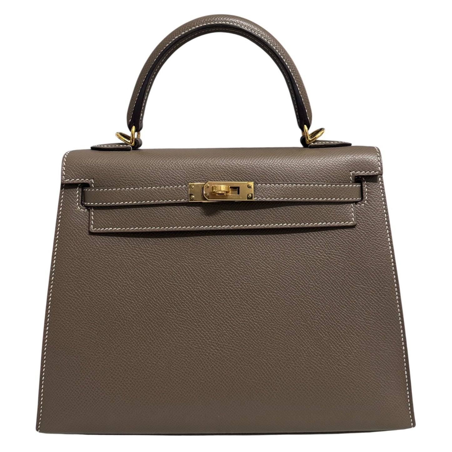 Hermes Kelly 25 Sellier Etoupe Gray Gris Epsom Leather Gold Hardware
