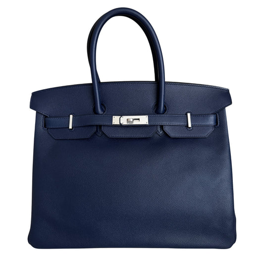 Hermes Birkin 35 Blue Sapphire Epsom Leather Palladium Hardware RARE