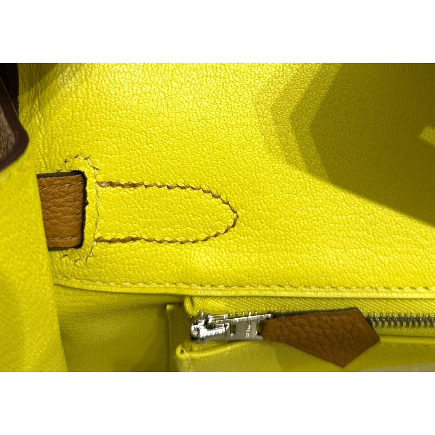 Hermes Birkin 30 Verso Caramel Tan Togo Lime Yellow Leather Palladium Hardware