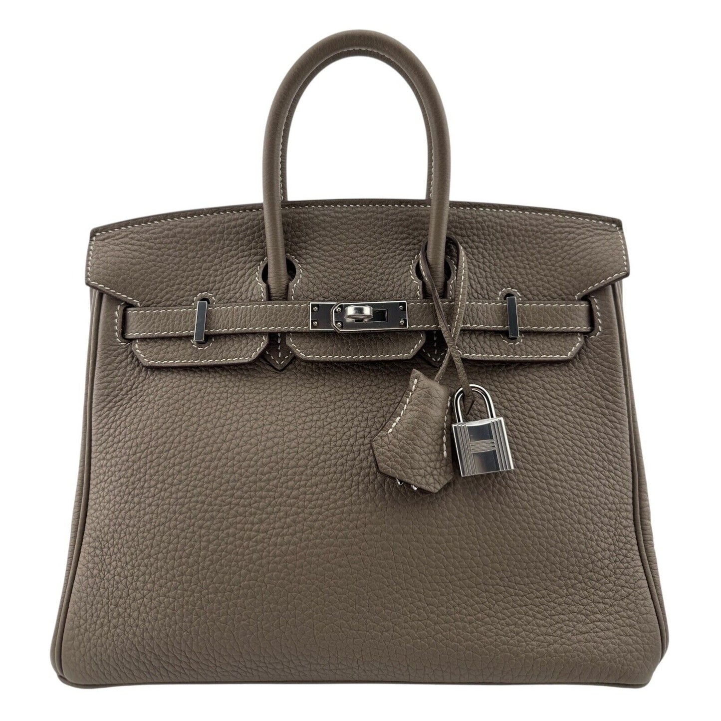 Hermes Birkin 25 Etoupe Grey Gray Togo Leather Palladium Hardware Handbag RARE