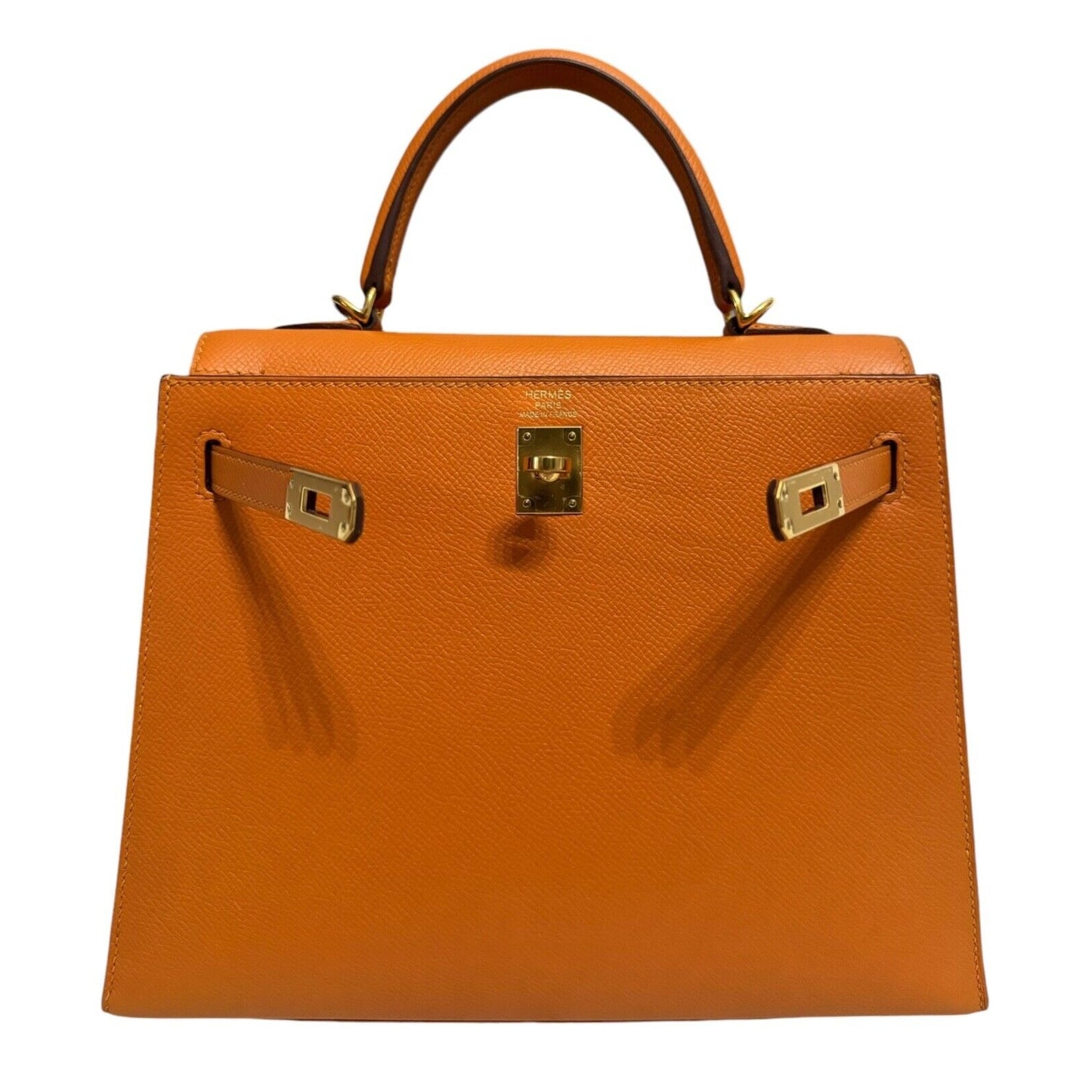 Hermes Kelly 25 Sellier Apricot Orange Epsom Leather Gold Hardware