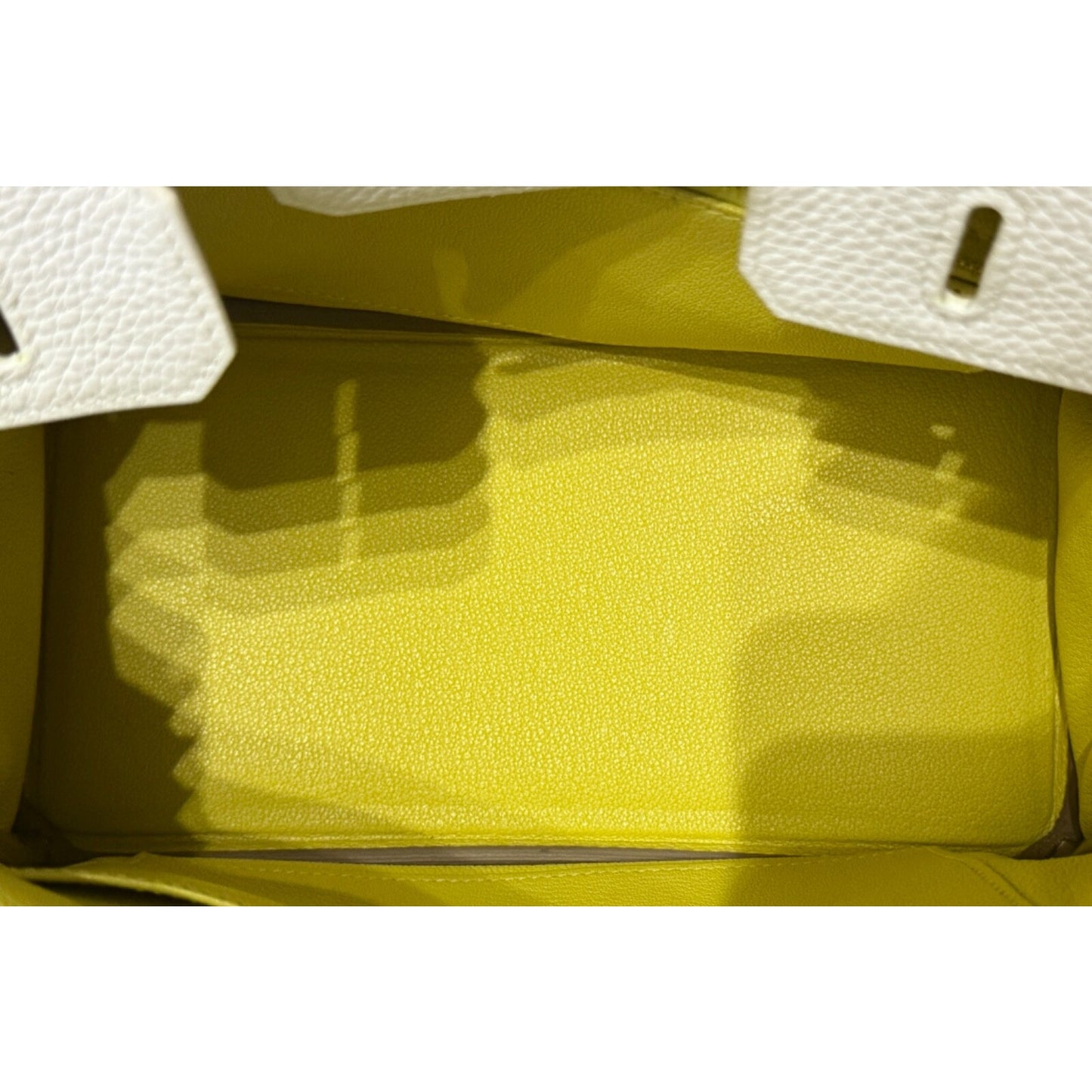 Hermes Birkin 25 Special Order White & Lime Yellow Leather Brushed Gold Hardware