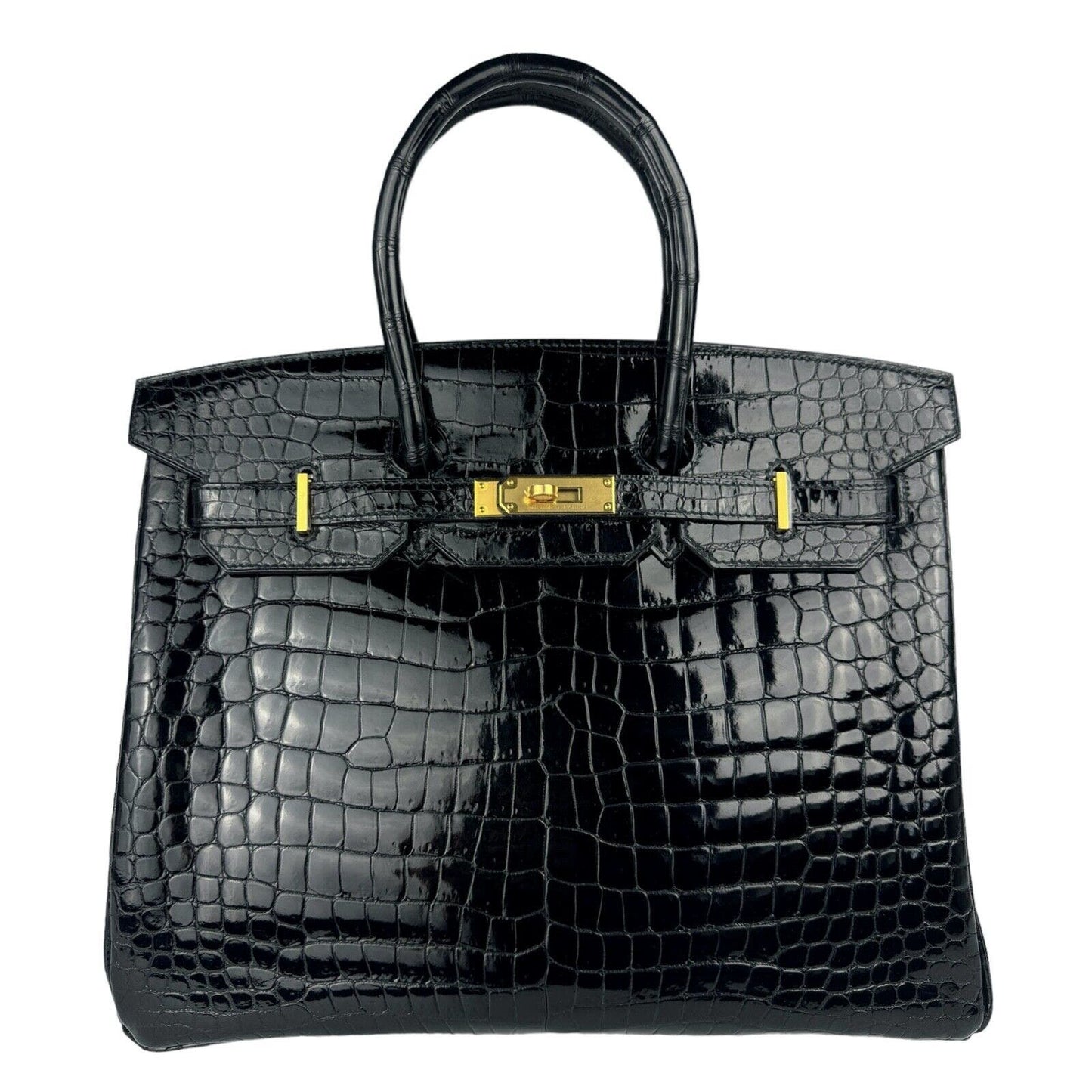 Hermes Birkin 35 Black Noir Crocodile Shinny Porosus Leather Gold Hardware