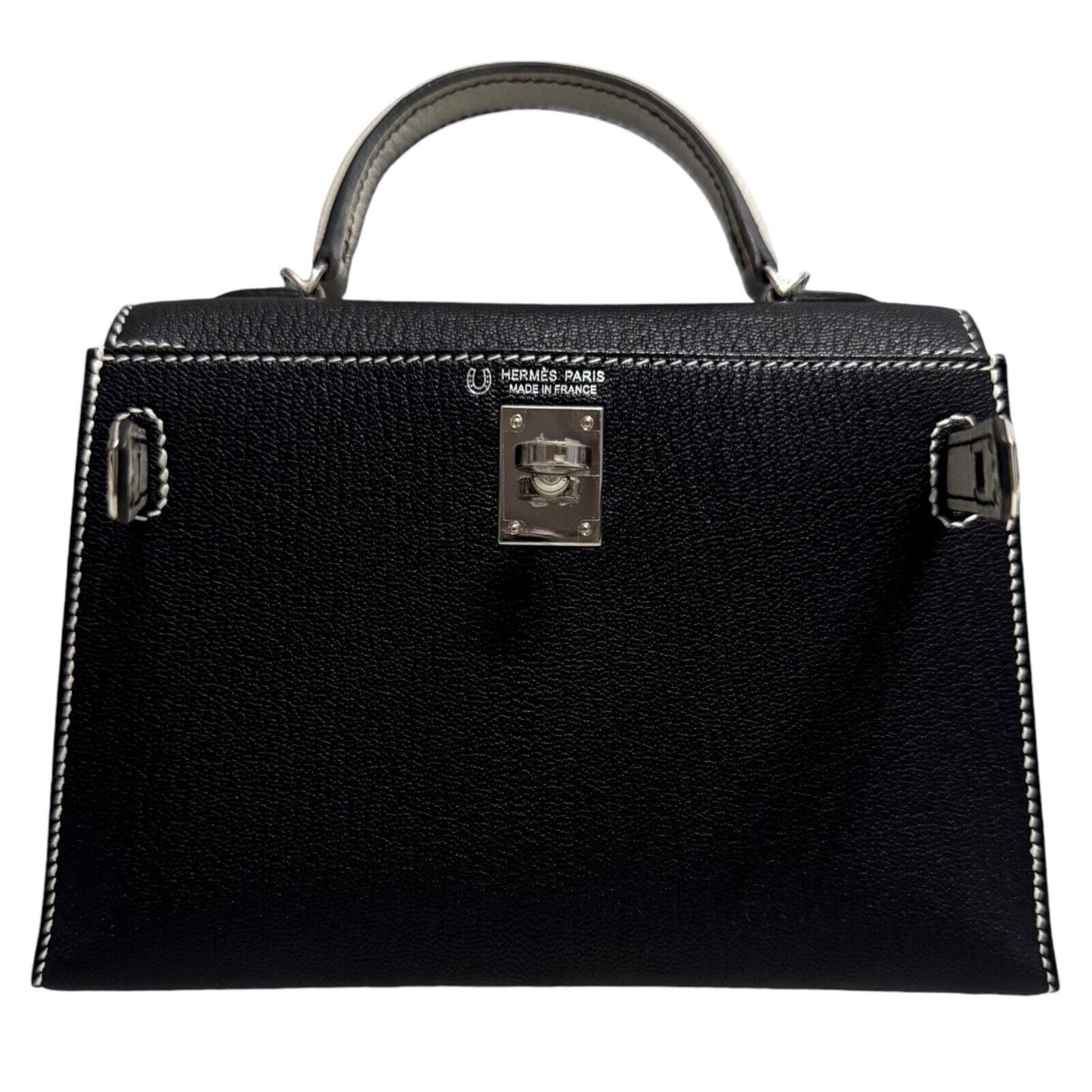 Hermes Kelly Mini 20 Special Order Black Gris Perle Gray Chèvre Leather Palladium Hardware