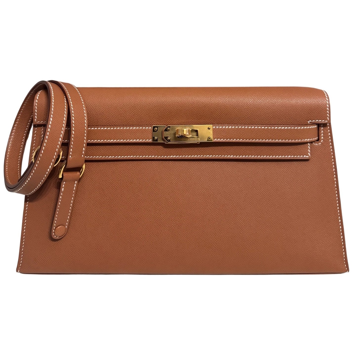 Hermès Kelly Elan Gold Madame Leather Gold Hardware Clutch Shoulder Bag