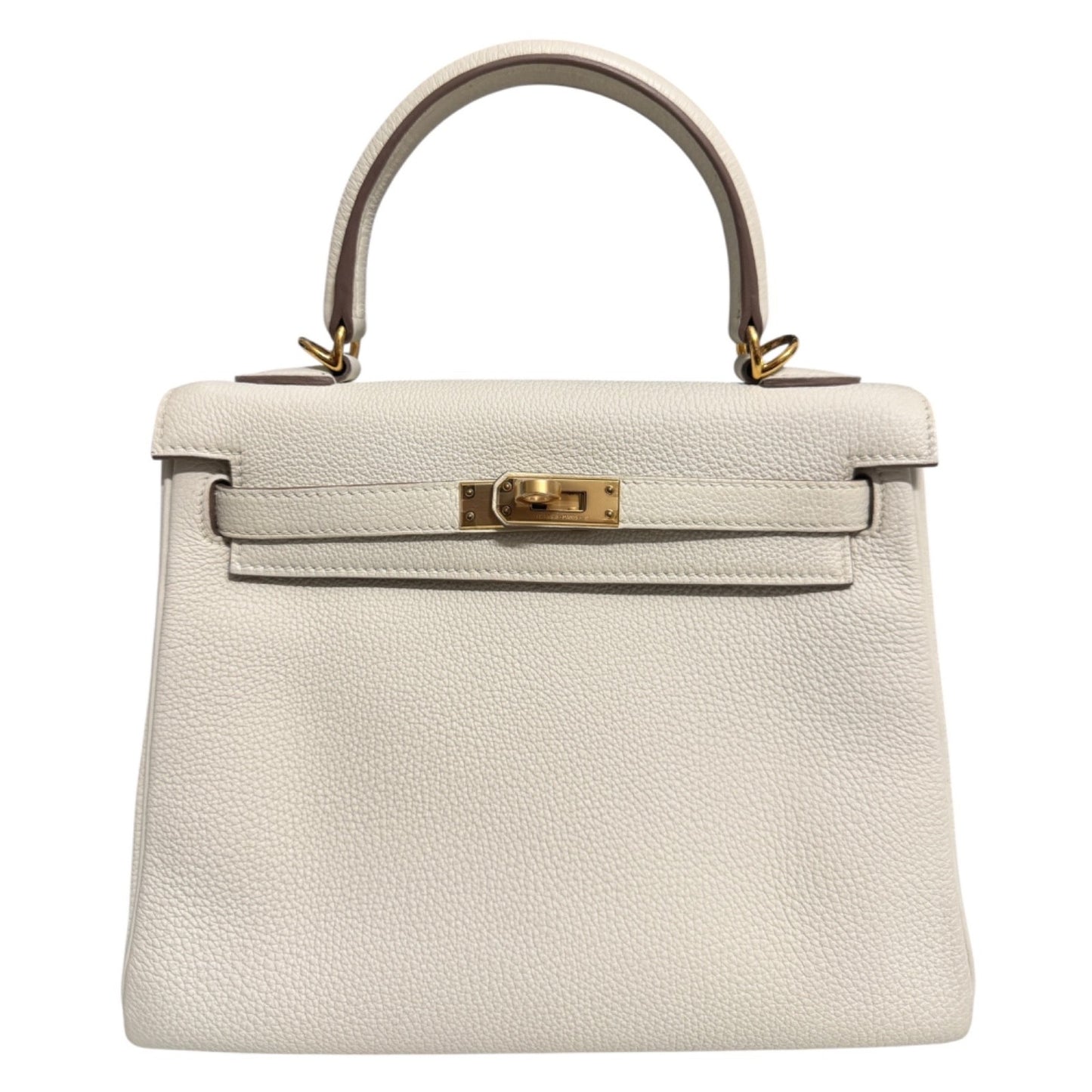 Hermes Kelly 25 Mushroom White Togo Leather Gold Hardware