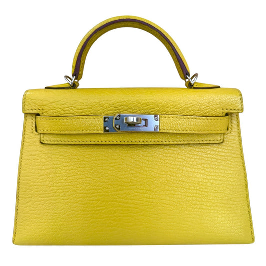 Hermes Kelly Mini 20 Verso Jaune Naples Orange Chèvre Leather Palladium Hardware