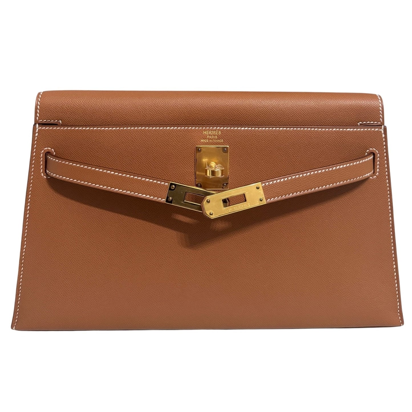 Hermès Kelly Elan Gold Madame Leather Gold Hardware Clutch Shoulder Bag