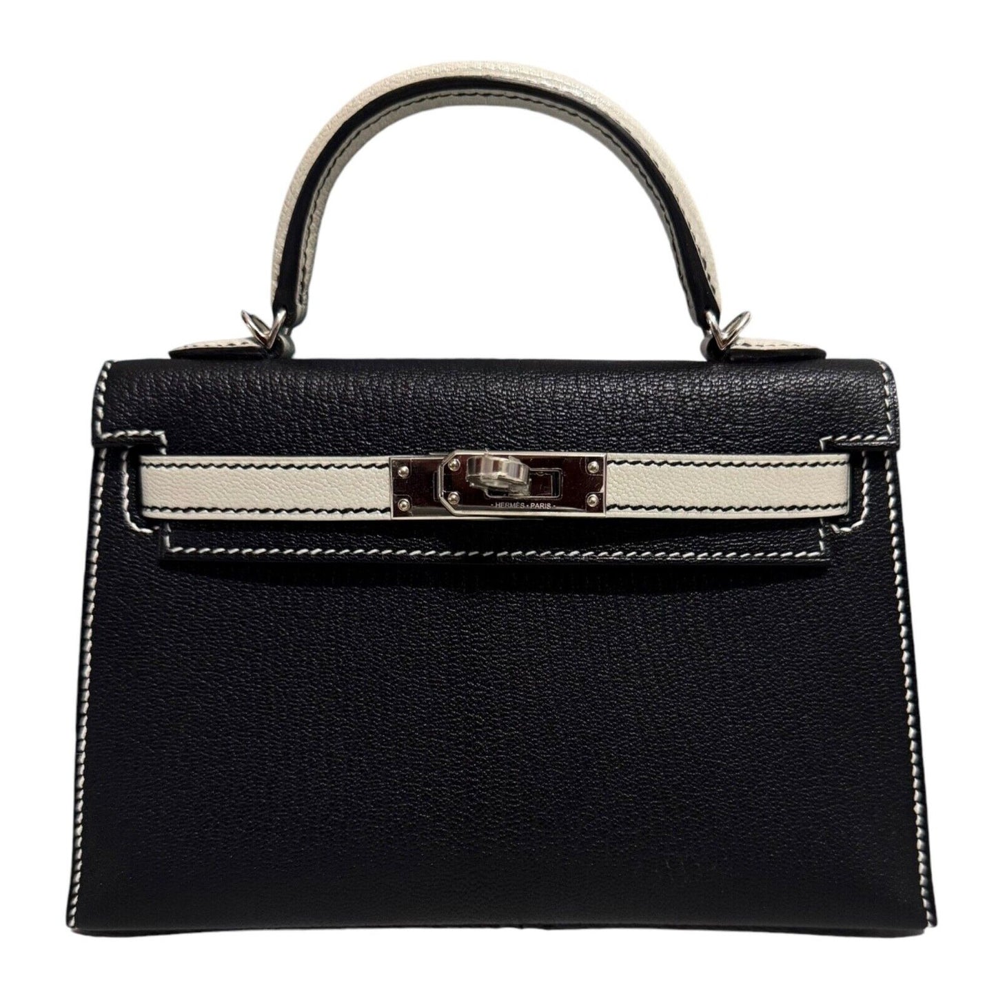 Hermes Kelly Mini 20 Special Order Black Gris Perle Gray Chèvre Leather Palladium Hardware