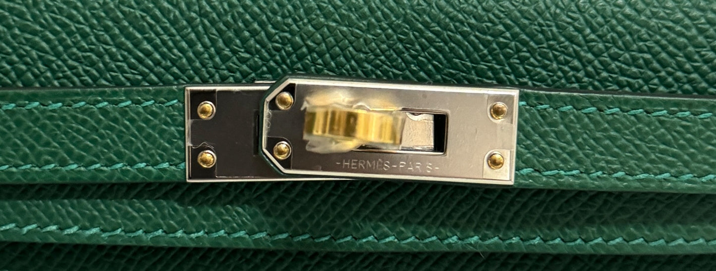 Hermes Mini Kelly Vert Vertigo Epsom Electrum Hardware