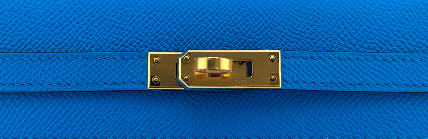 Hermes Kelly 25 Sellier Blue Frida Epsom Leather Gold Hardware