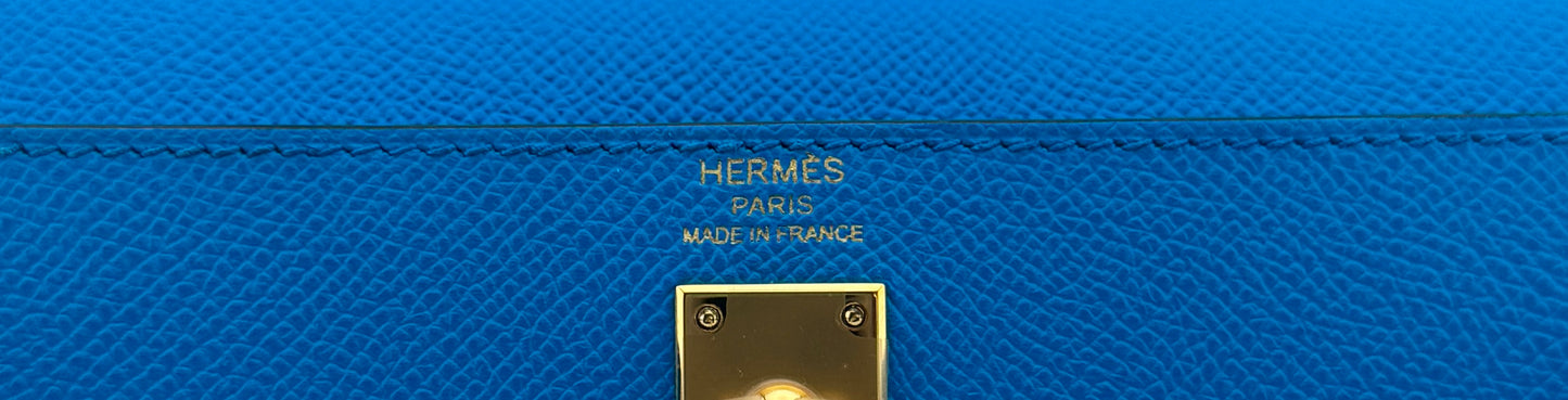 Hermes Kelly 25 Sellier Blue Frida Epsom Leather Gold Hardware