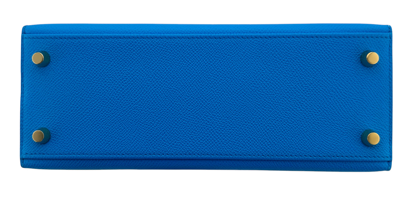 Hermes Kelly 25 Sellier Blue Frida Epsom Leather Gold Hardware