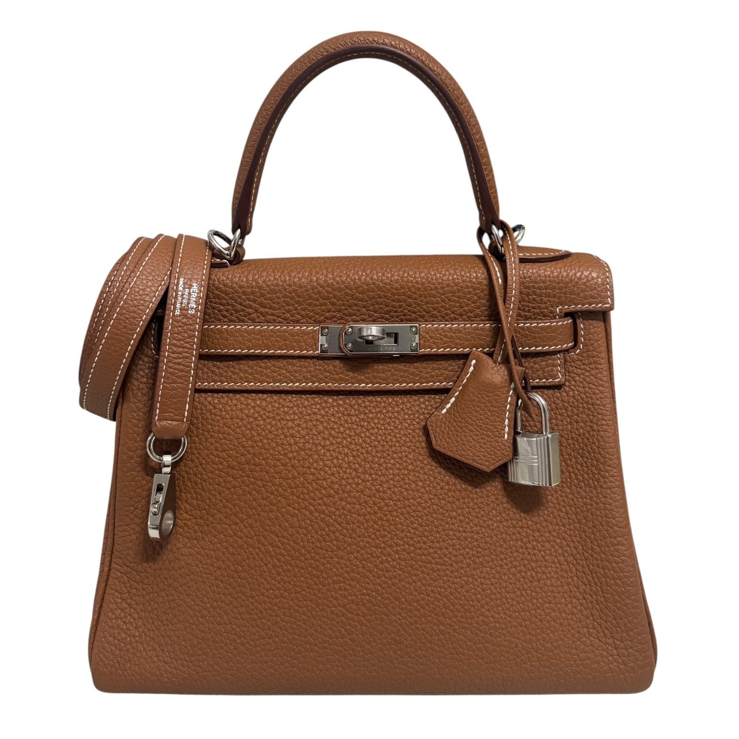 Hermes Kelly 25 Gold Tan Camel Togo Leather Palladium Hardware Shoulder Bag