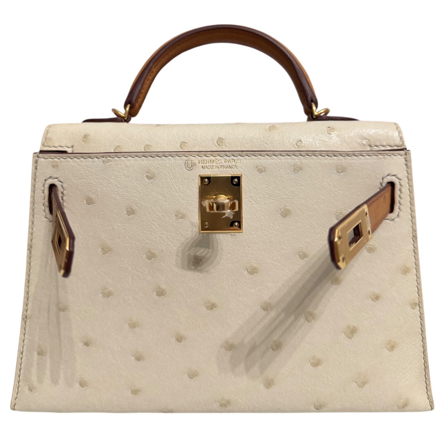 Hermes Kelly Mini 20 Special Order Parchemin Sesame Ostrich Leather Gold Hardware