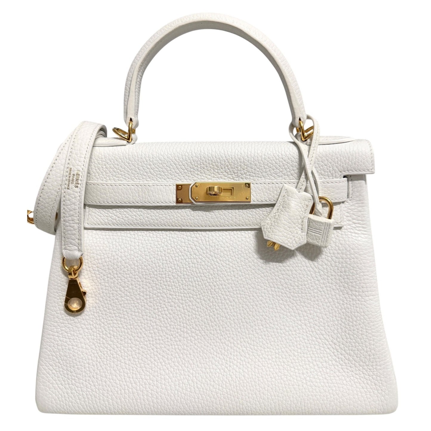 Hermes Kelly 28 White Blanc Togo Leather Gold Hardware RARE