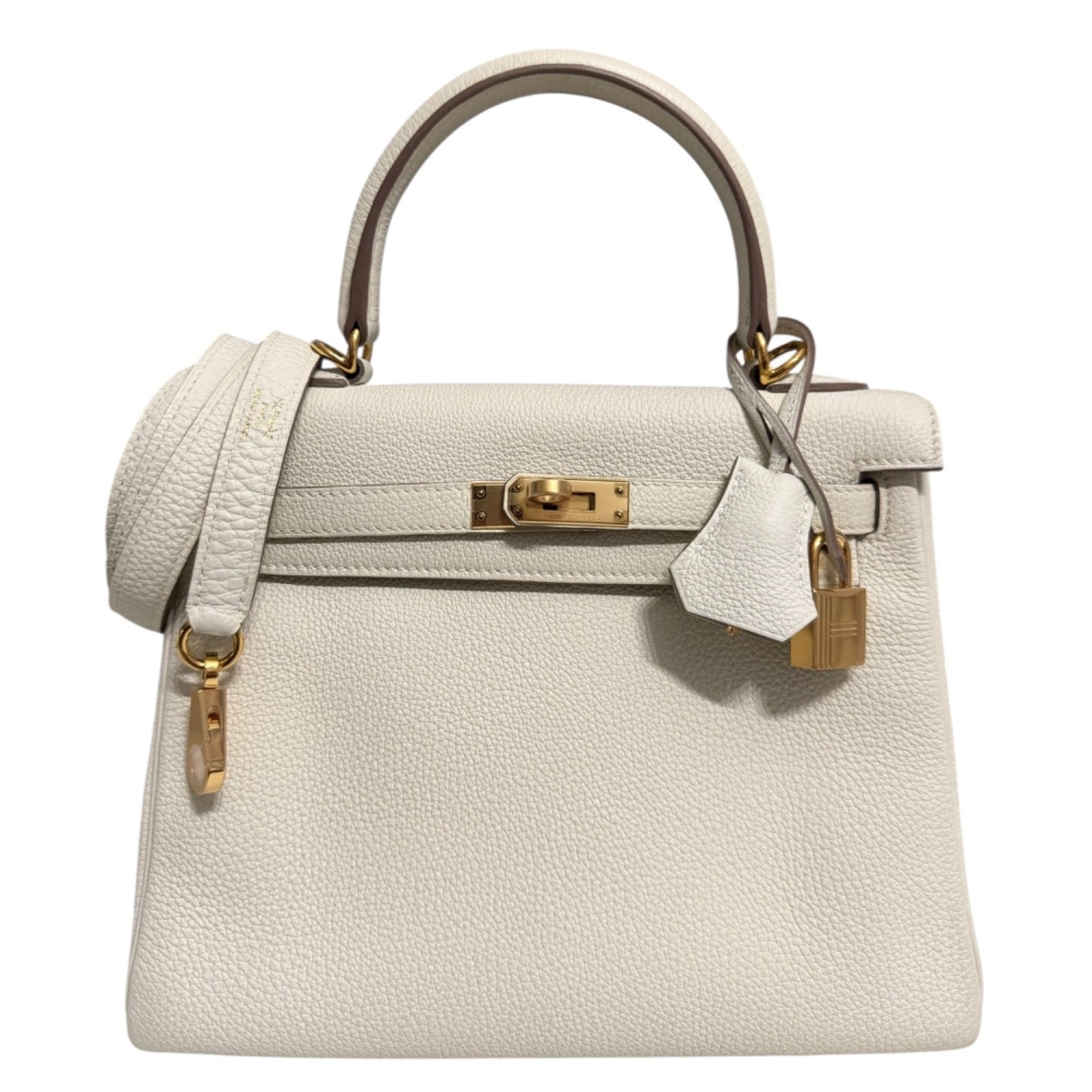 Hermes Kelly 25 Mushroom White Togo Leather Gold Hardware