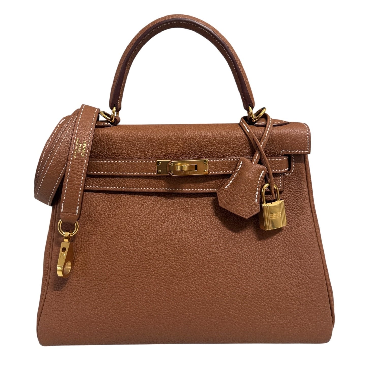 Hermes Kelly 25 Gold Tan Camel Togo Leather Gold Hardware Shoulder Bag