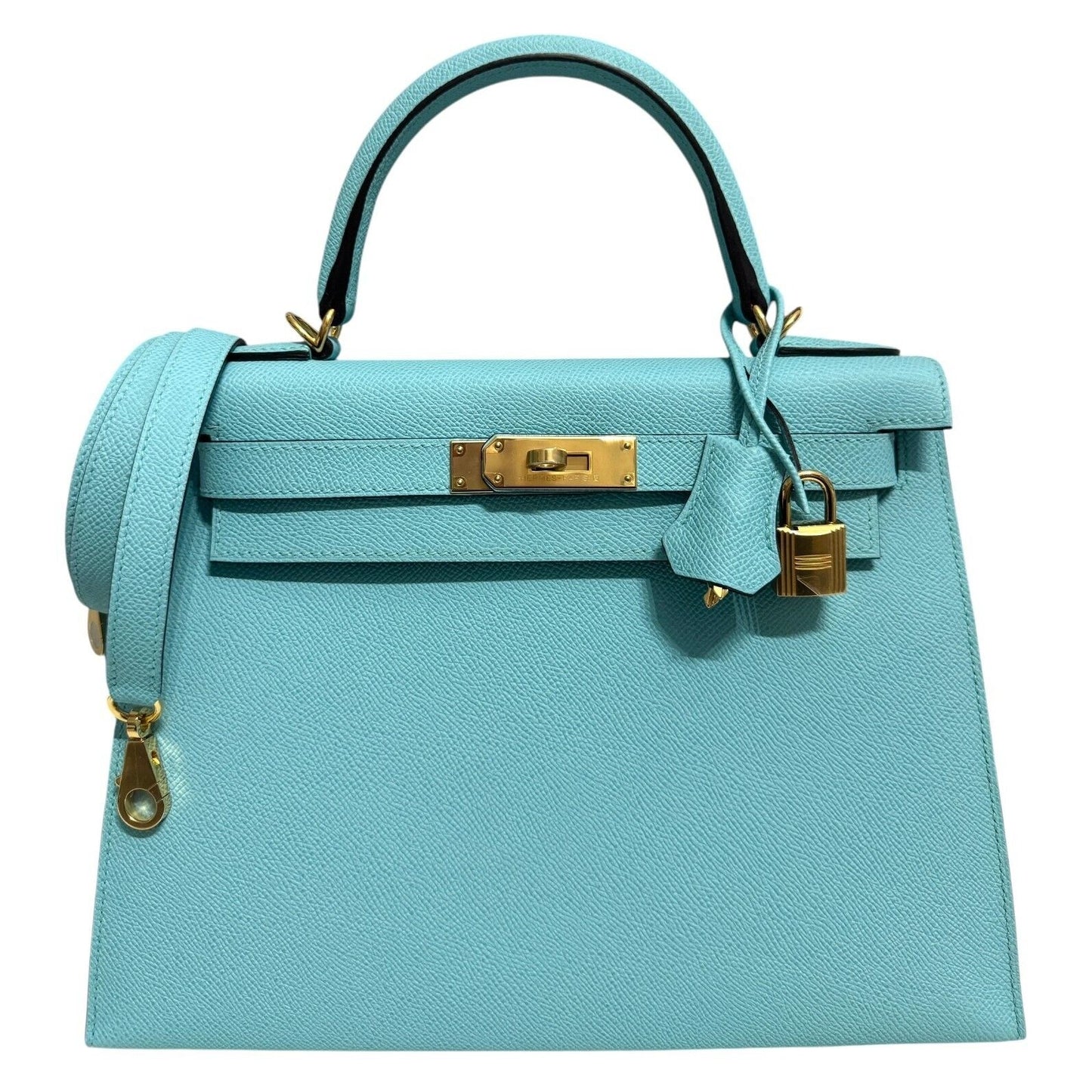 Hermes Kelly 28 Sellier Blue Atoll Tiffany Blue Epsom Leather Gold Hardware