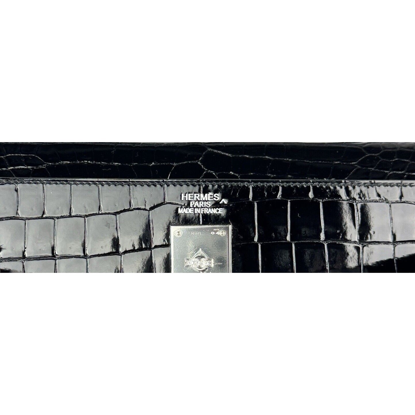 Hermes Kelly 35 Diamond Black Shinny Porosus Crocodile 18k White Gold Hardware