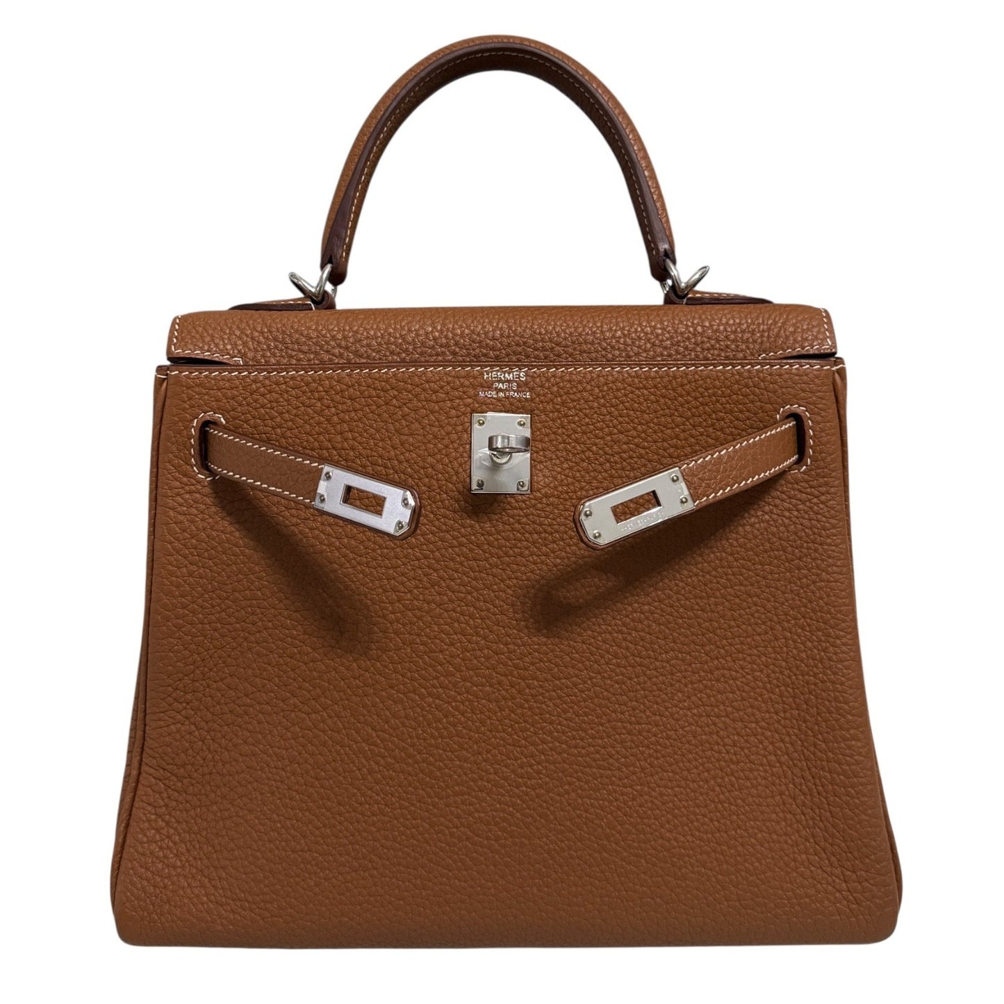 Hermes Kelly 25 Gold Tan Camel Togo Leather Palladium Hardware Shoulder Bag