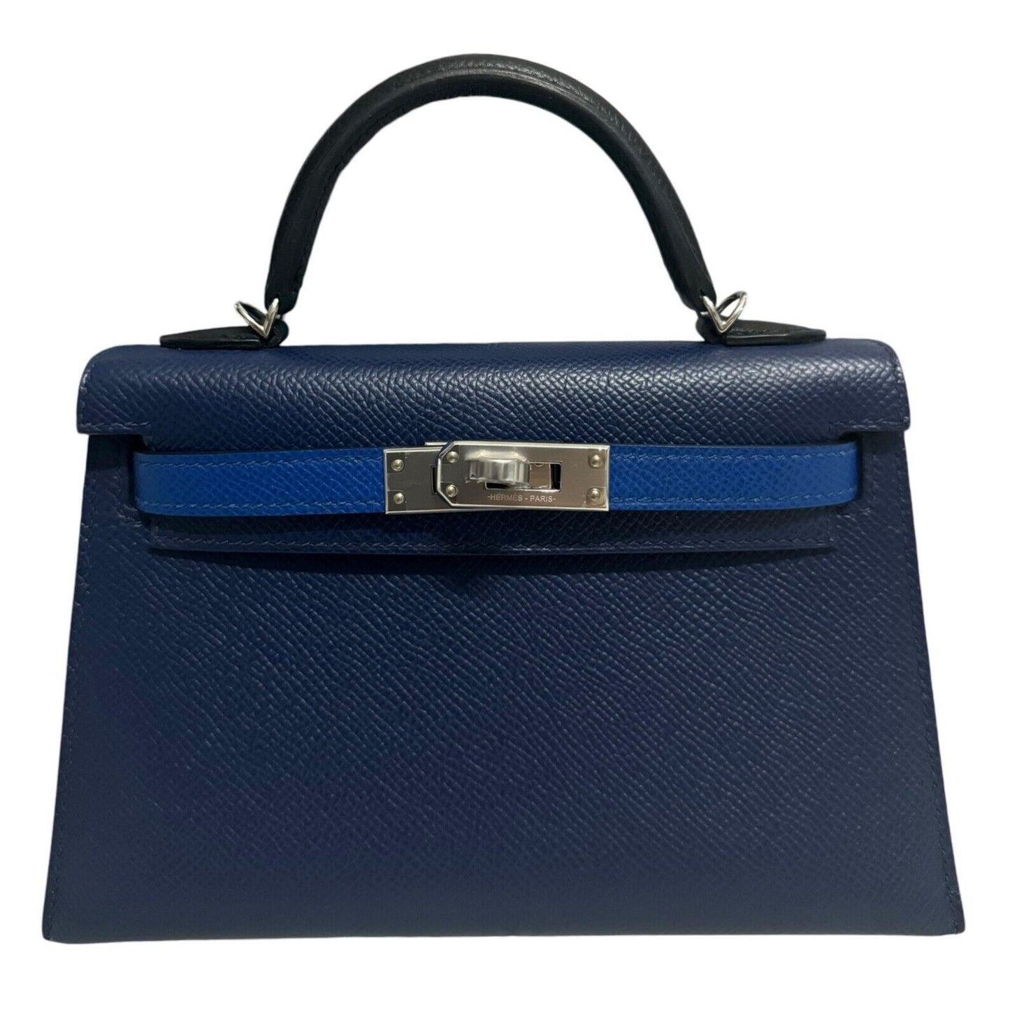Hermes Kelly Mini 20 Blue Sapphire Blue France Black Epsom Leather Palladium HWR