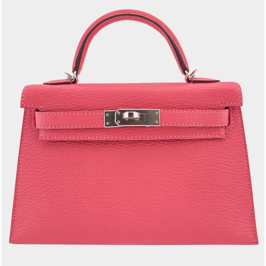 Hermes Kelly Mini 20 Rose Azalee Pink Chèvre Leather Palladium Hardware RARE