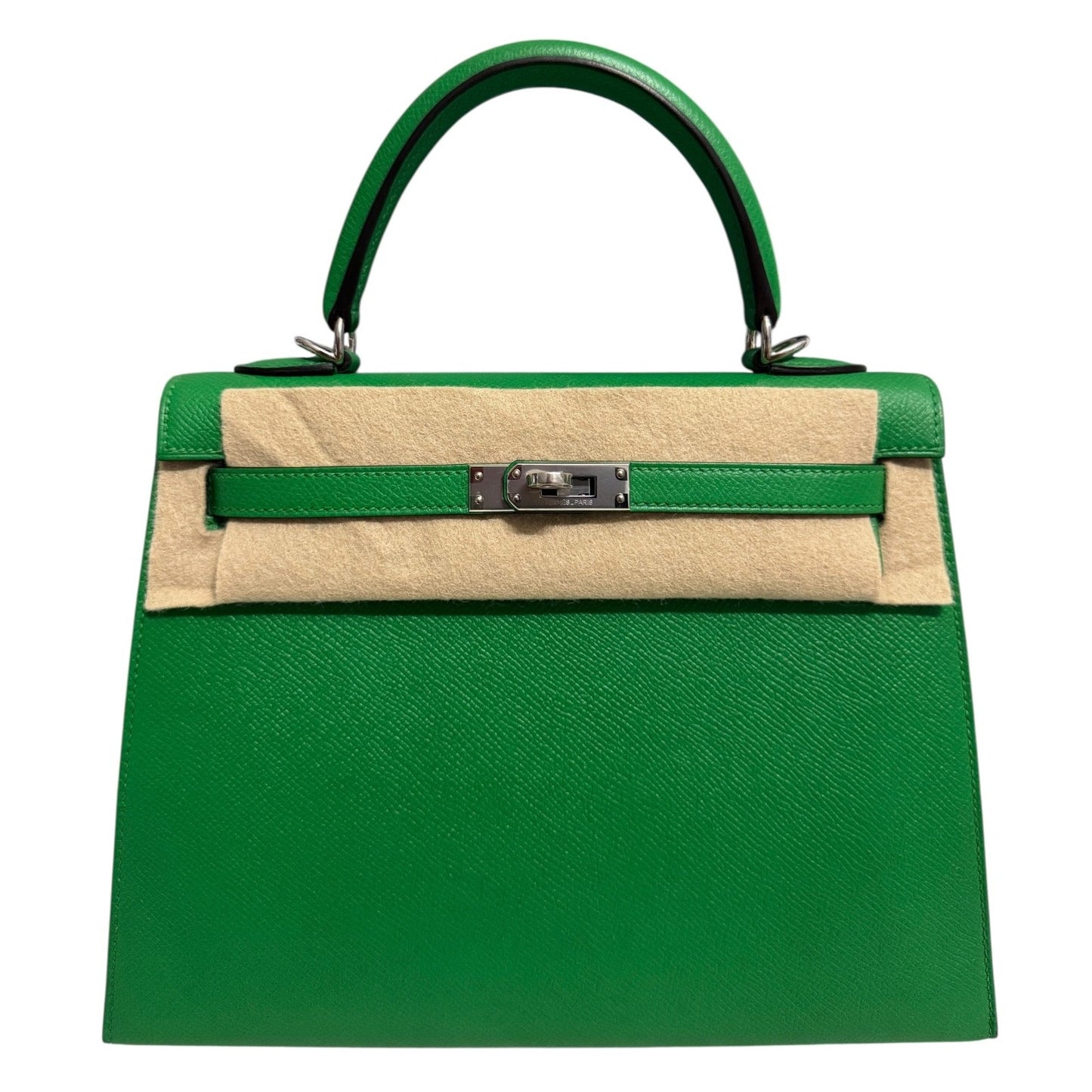 Hermes Kelly 25 Sellier Bamboo Bambou Green Epsom Leather Palladium Hardware
