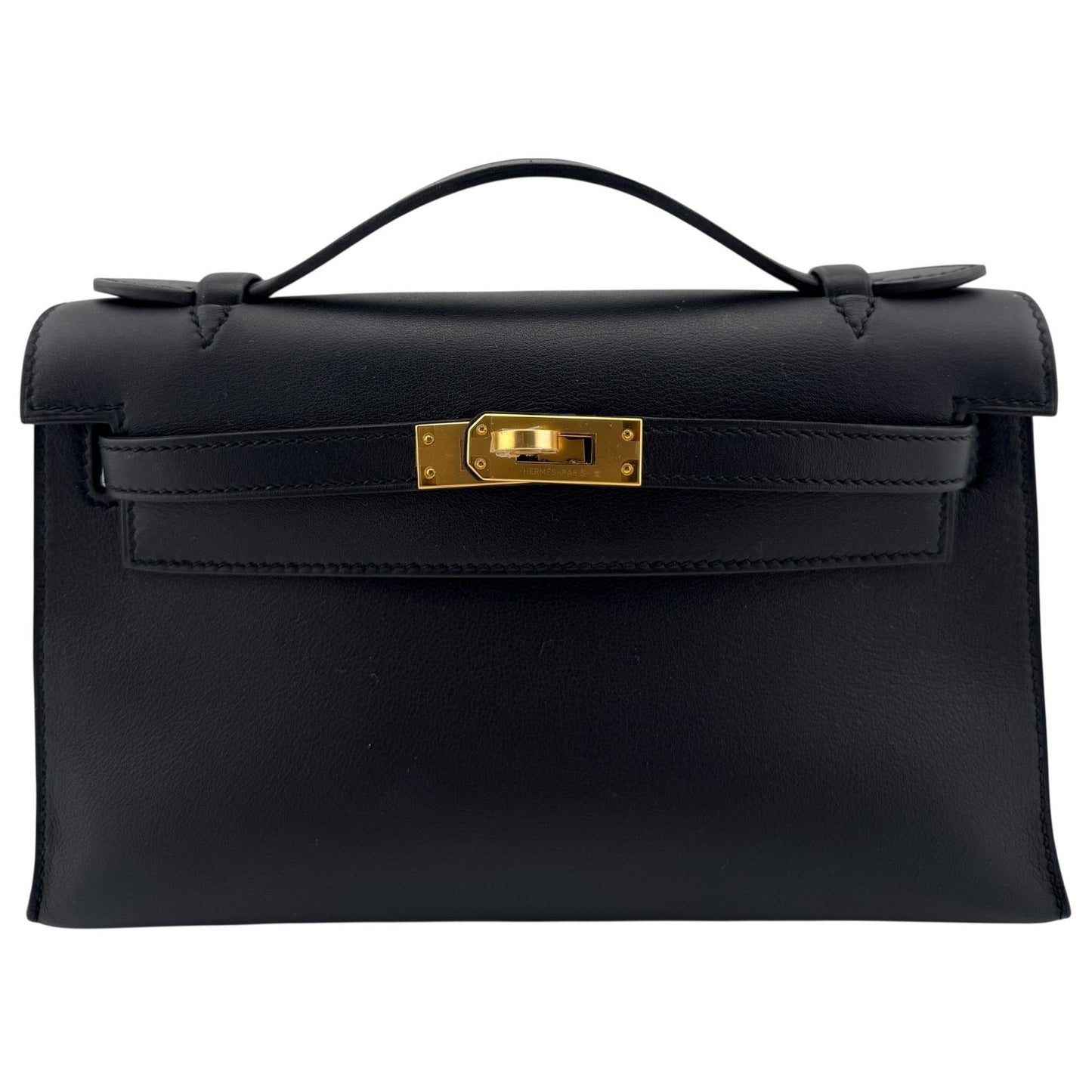 Hermes Kelly Mini Pochette Black Noir Leather Gold Hardware RARE