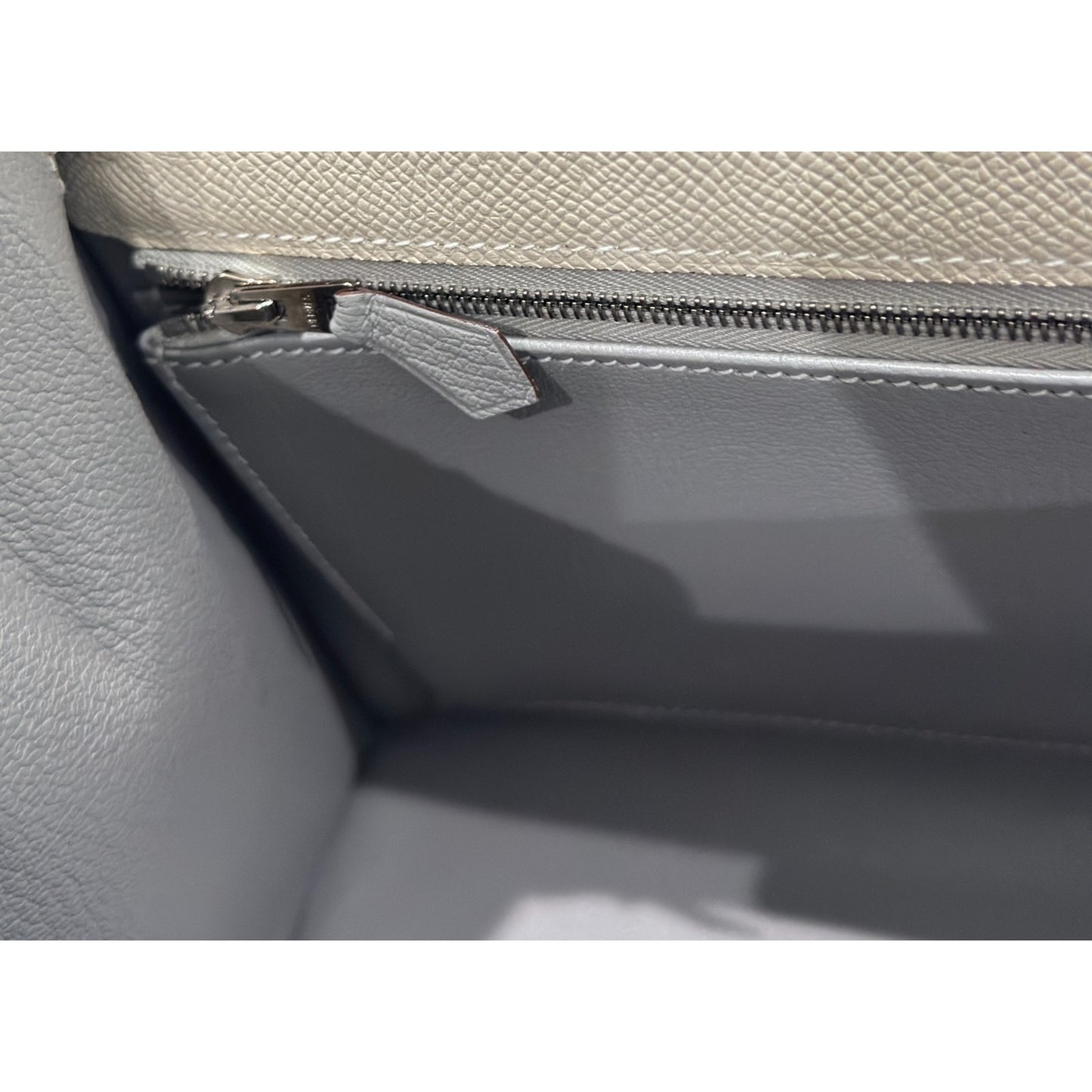 Hermes Kelly 28 Sellier Special Order Craie Gris Gray Epsom Leather Palladium