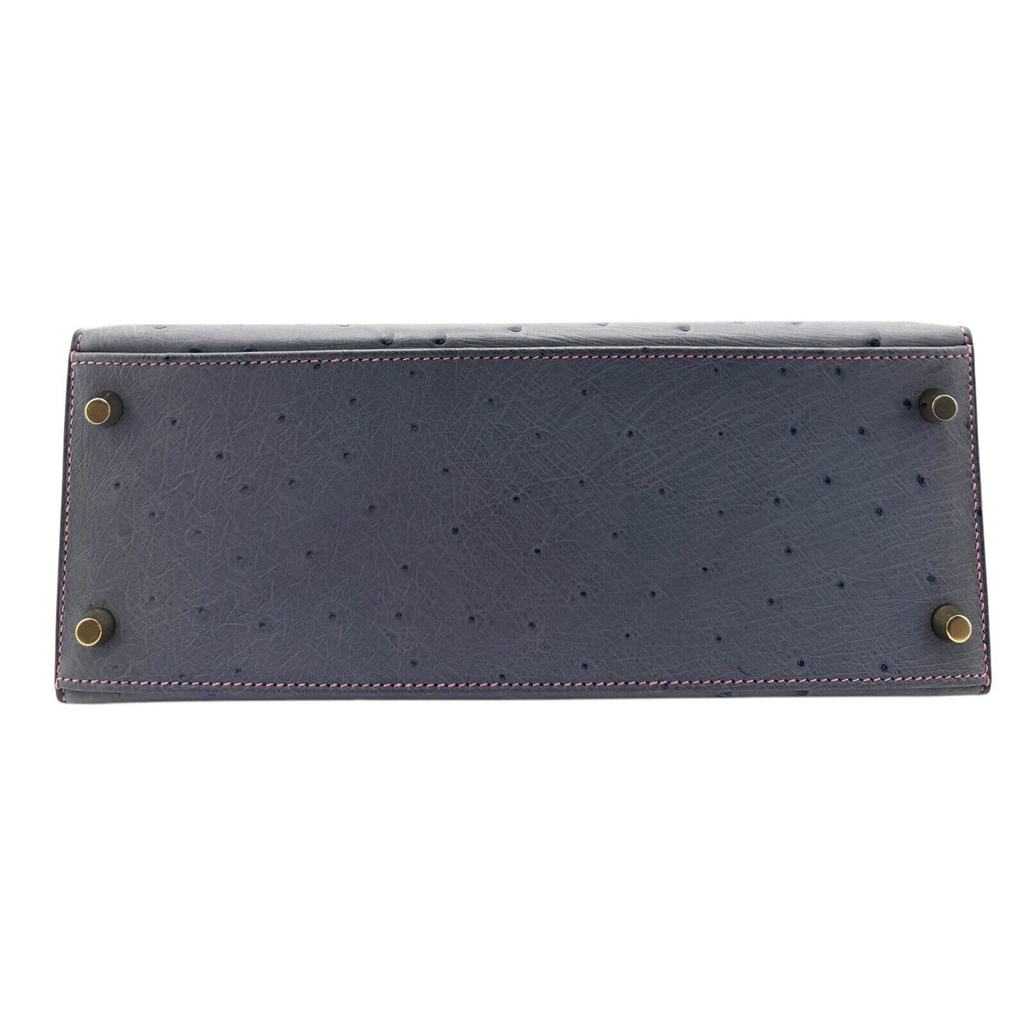 Hermes Kelly 28 Sellier Ostrich Special Order Gris Mouette Blue Sapphire Gold