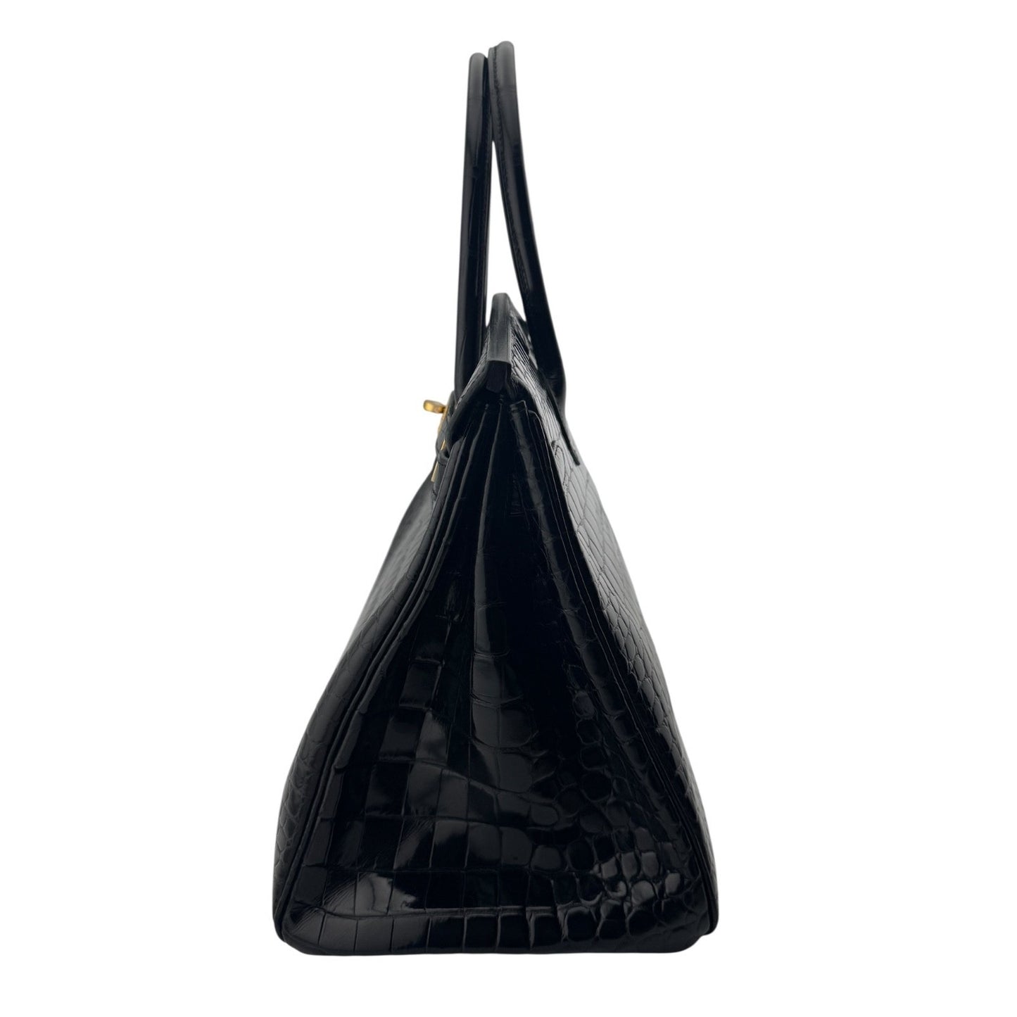 Hermes Birkin 35 Black Noir Shinny Porosus Crocodile Gold Hardware RARE