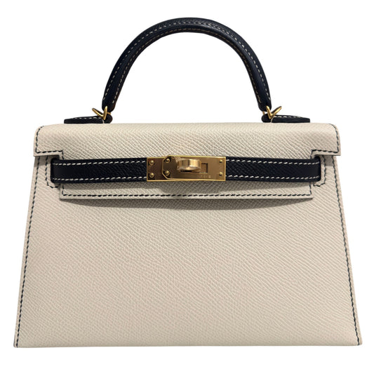 Hermes Mini Kelly Special Order Craie Black Epsom Leather Gold Hardware Rare