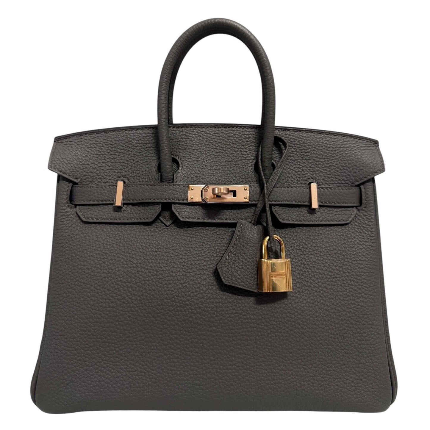 Hermes Birkin 25 Etain Gray Grey Togo Leather Rose Gold Hardware Handbag
