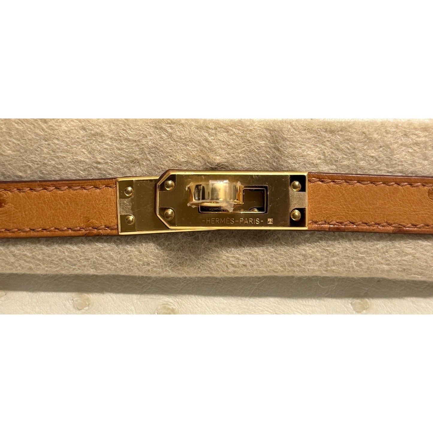 Hermes Kelly Mini 20 Special Order Parchemin Sesame Ostrich Leather Gold Hardware
