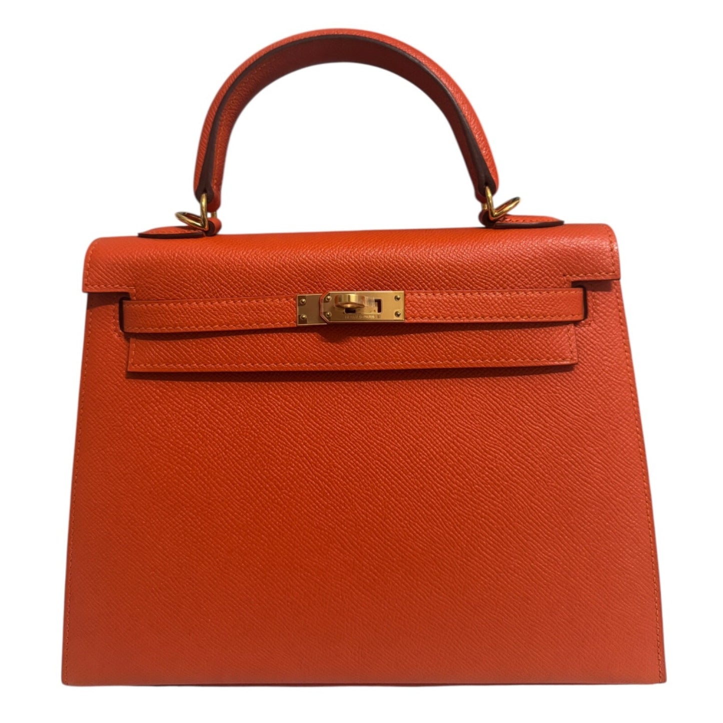 Hermes Kelly 25 Sellier Feu Orange Epsom Leather Gold Hardware