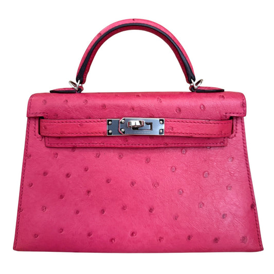 Hermes Kelly Mini 20 Rose Tyrien Pink Ostrich Leather Palladium Hardware RARE