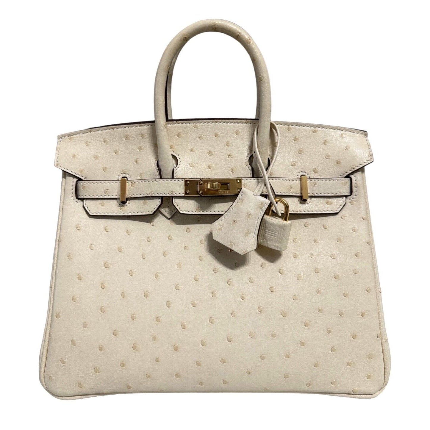 Hermes Birkin 25 Ostrich Nata White Beige Leather Gold Hardware