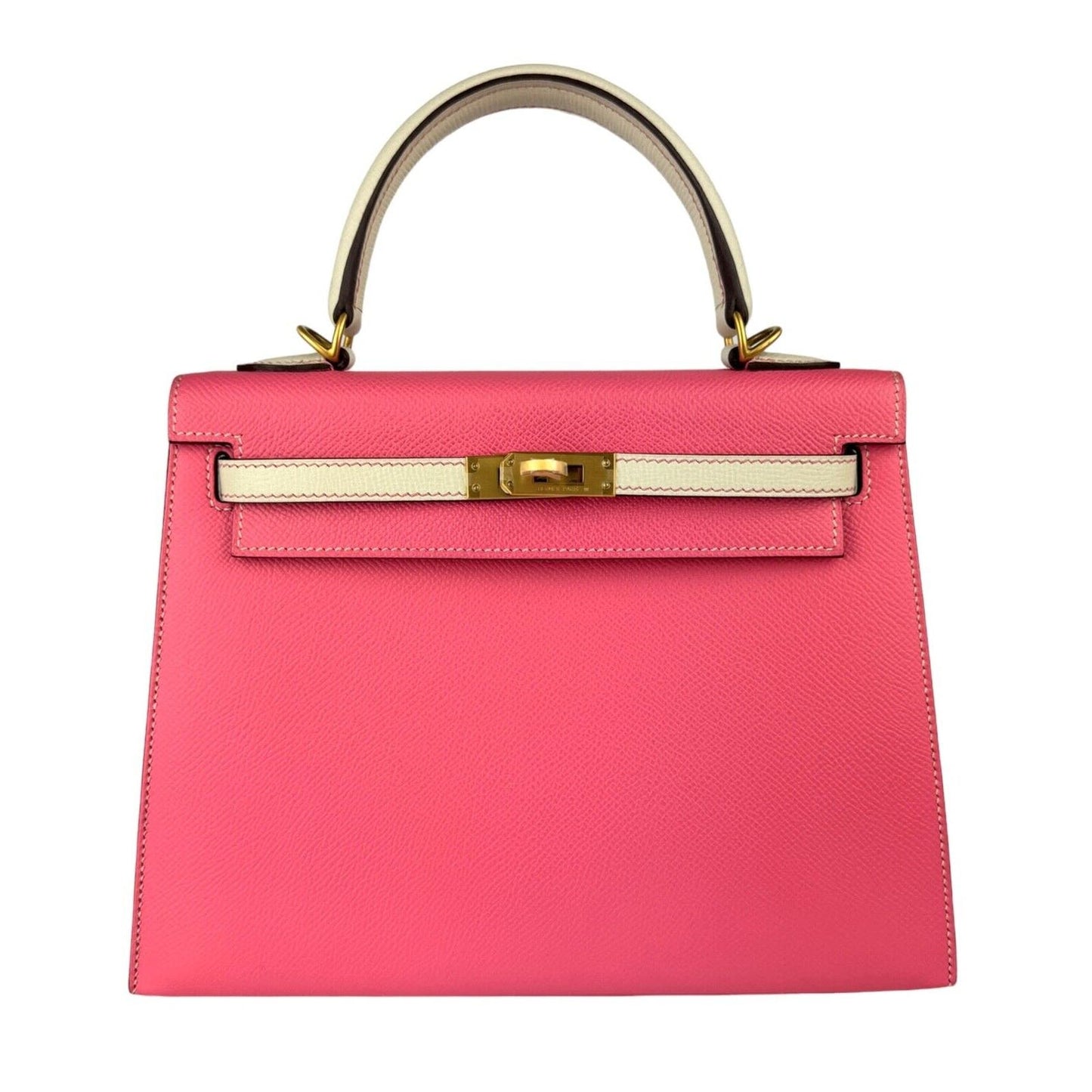 Hermes Kelly 25 Sellier Special Order Rose Azalea Pink Craie Epsom Brushed Gold