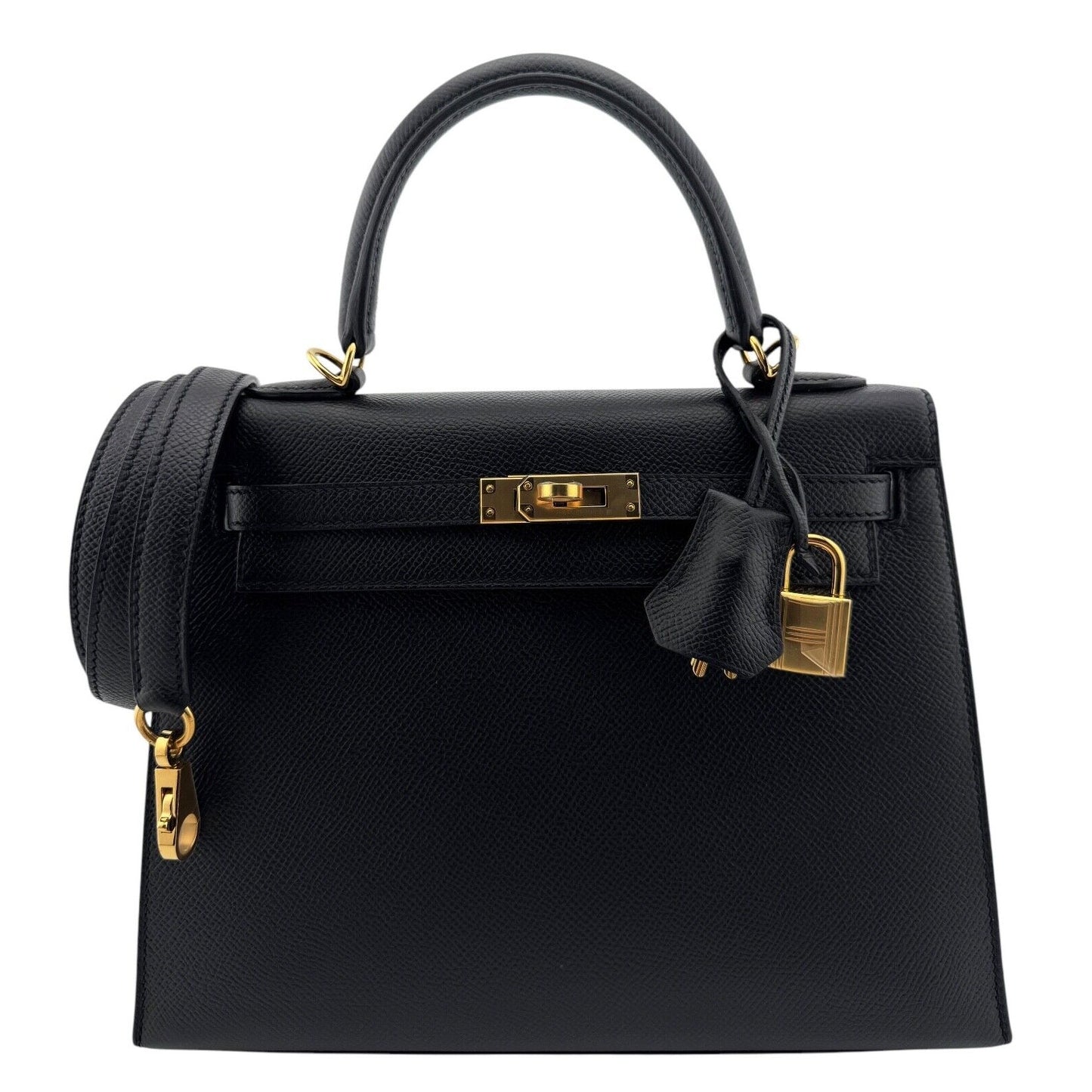 Hermes Kelly 25 Sellier Special Order Black Noir Epsom Gold Hardware