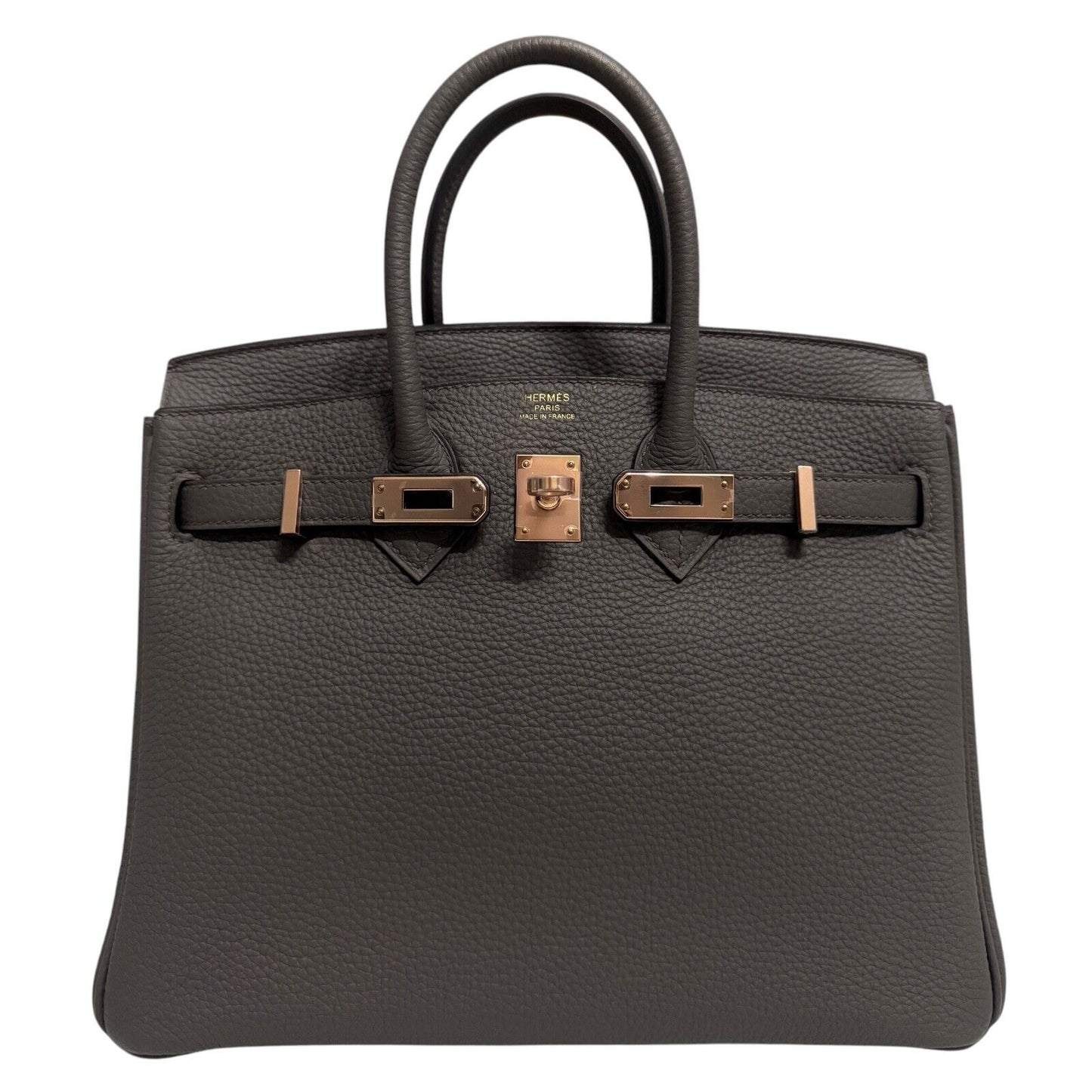 Hermes Birkin 25 Etain Gray Grey Togo Leather Rose Gold Hardware Handbag